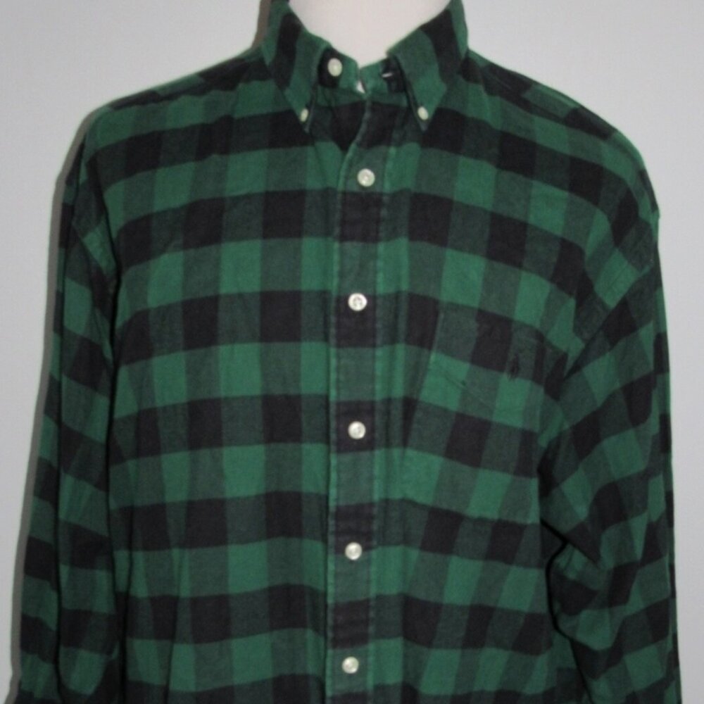 Ralph Lauren Green Cotton Buffalo Plaid Flannel Shirt Button Down XXL